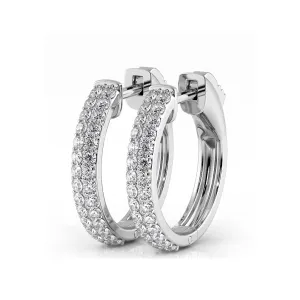 0.50 ctw. Double Row Round Diamond Huggie Style Hoop Earrings