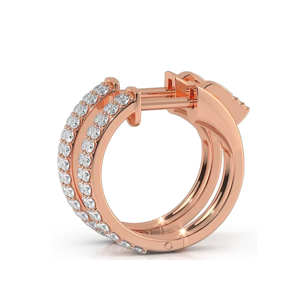 0.50 ctw. Double Row Round Diamond Huggie Style Hoop Earrings