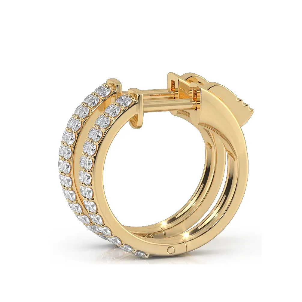 0.50 ctw. Double Row Round Diamond Huggie Style Hoop Earrings