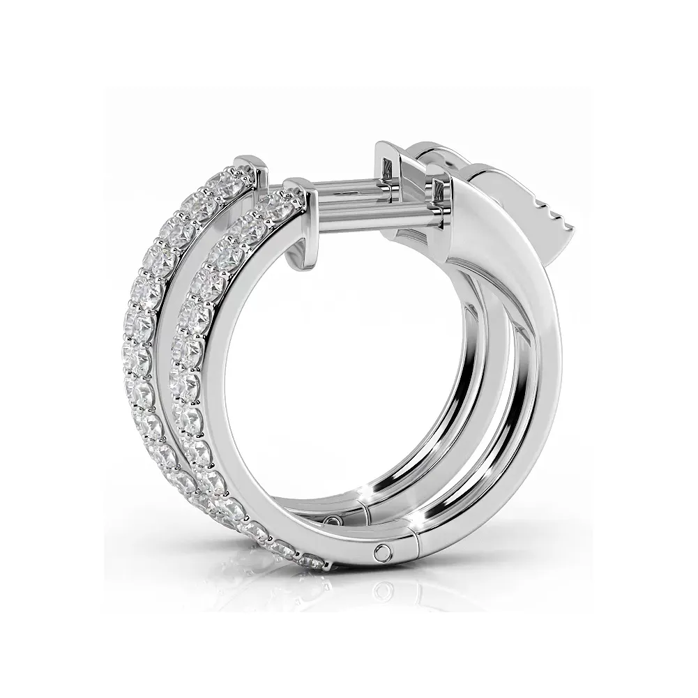 0.50 ctw. Double Row Round Diamond Huggie Style Hoop Earrings