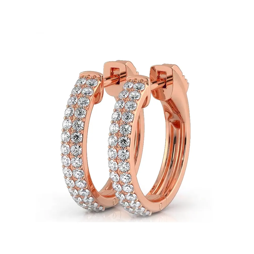 0.50 ctw. Double Row Round Diamond Huggie Style Hoop Earrings