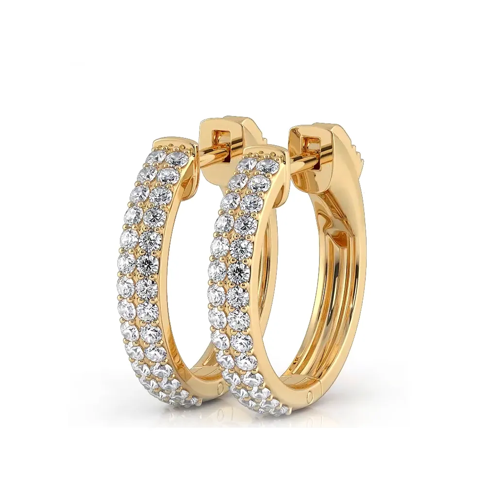 0.50 ctw. Double Row Round Diamond Huggie Style Hoop Earrings