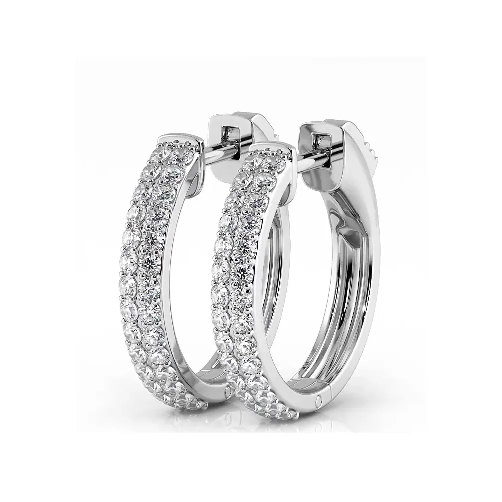 0.50 ctw. Double Row Round Diamond Huggie Style Hoop Earrings