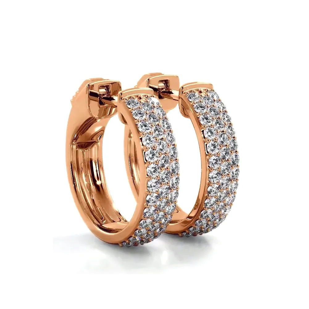 0.70 ctw. Three Row Huggie Diamond Hoop Earrings