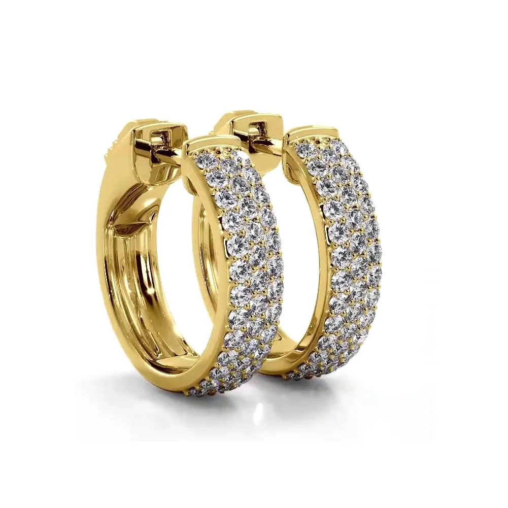 0.70 ctw. Three Row Huggie Diamond Hoop Earrings