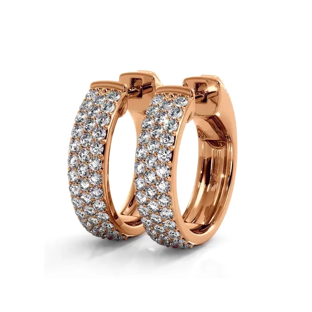 0.70 ctw. Three Row Huggie Diamond Hoop Earrings