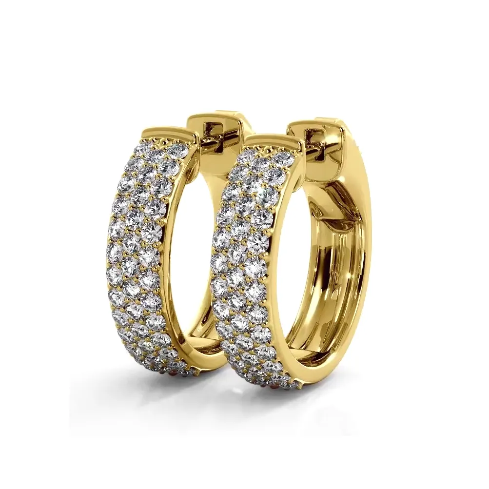 0.70 ctw. Three Row Huggie Diamond Hoop Earrings