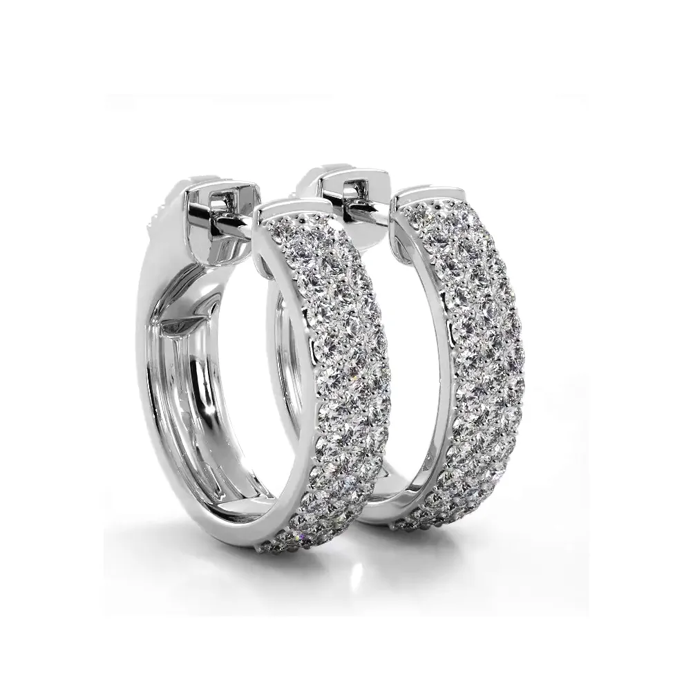 0.70 ctw. Three Row Huggie Diamond Hoop Earrings