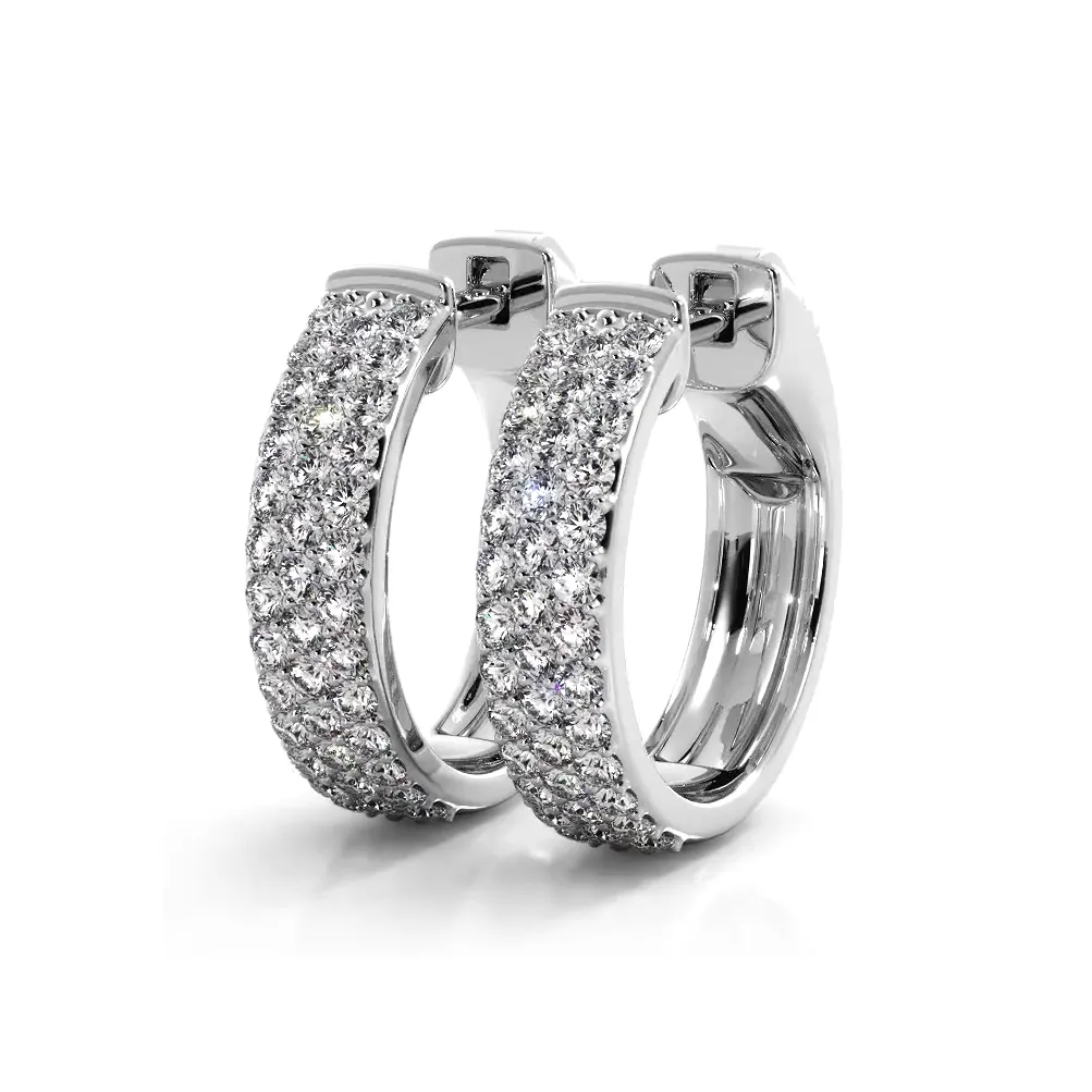 0.70 ctw. Three Row Huggie Diamond Hoop Earrings