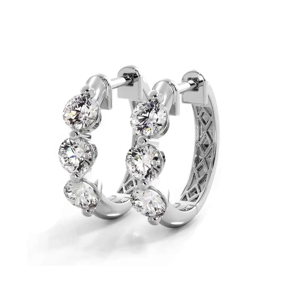 1.0 ctw. Three Stone Floating Round Diamond Hoop Earrings