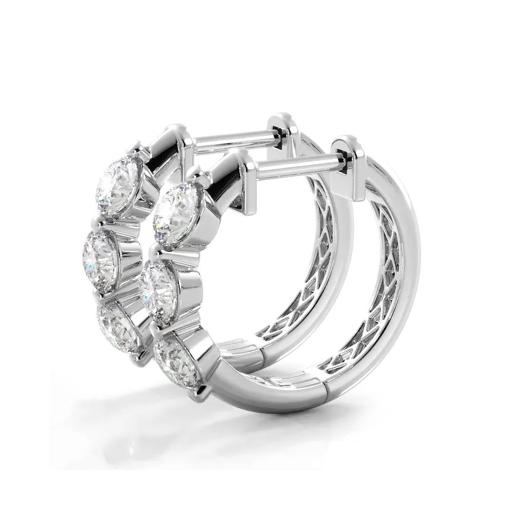 1.0 ctw. Three Stone Floating Round Diamond Hoop Earrings