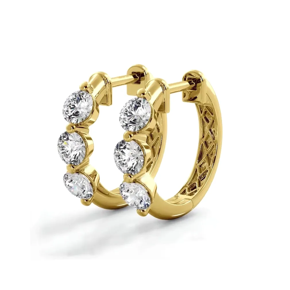 1.0 ctw. Three Stone Floating Round Diamond Hoop Earrings