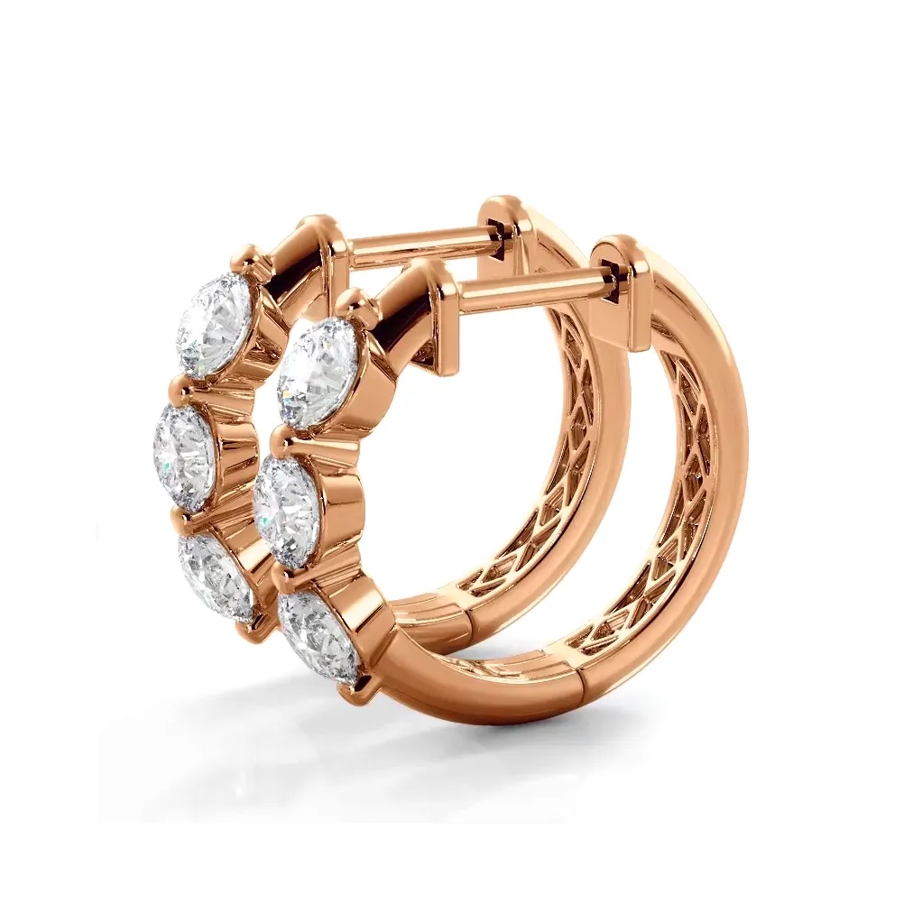 1.0 ctw. Three Stone Floating Round Diamond Hoop Earrings
