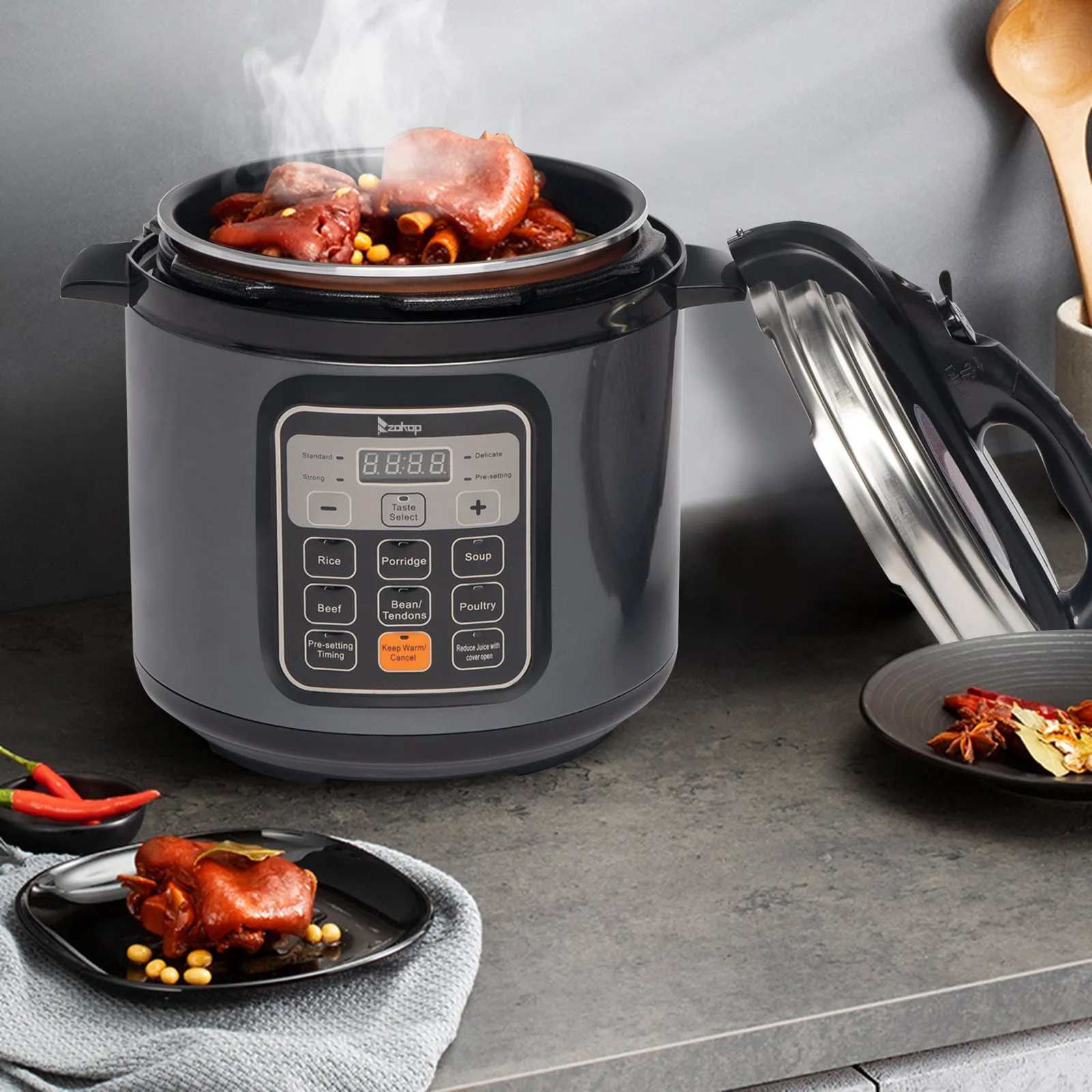 1000W Push-button stainless steel electric pressure cooker 13 in 1 cooking mode, Stainless steel color