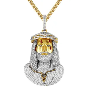 14K Gold Tone Holy Jesus Christ Bleeding Matte Face Pendant
