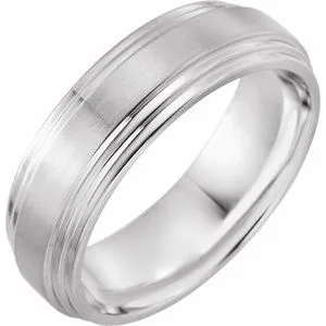 14K White 7 mm Double Beveled-Edge Band with Satin/Polished Finish Size 10.5