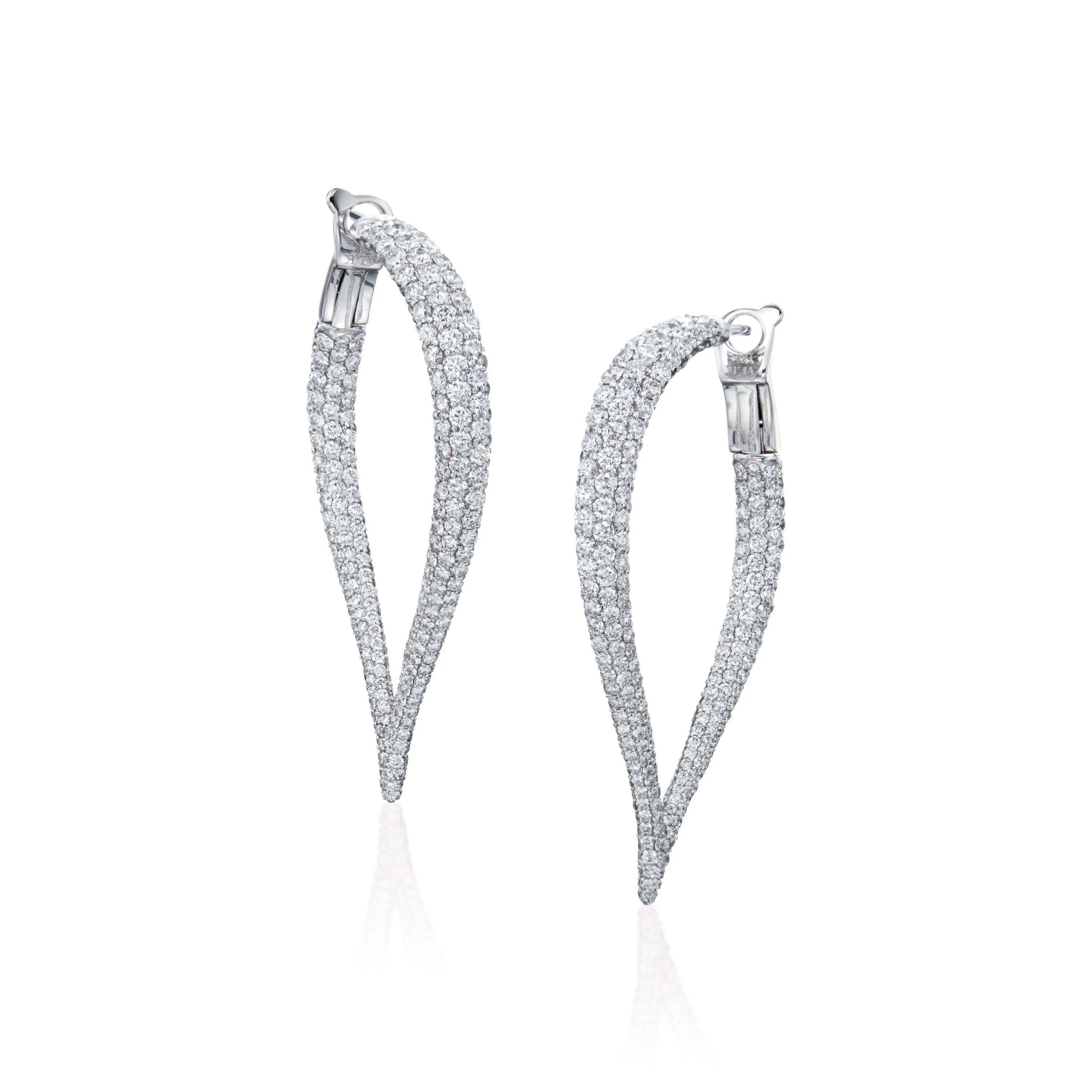 14K White Gold Diamond Pave Tapered Teardrop Earrings