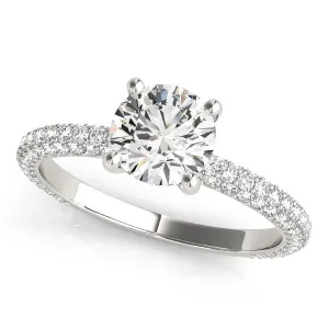 14K White Gold Lab-Grown Round Brilliant Diamond Engagement Ring With Three Sided Micropave