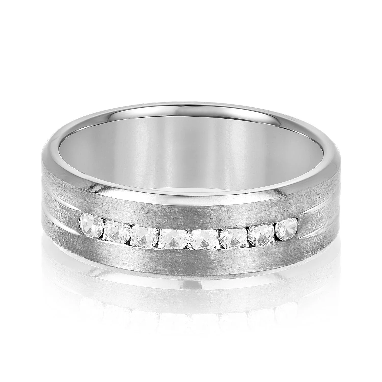 14K White Gold Men's 6MM Channel Set Diamond Wedding Ring With Brushed Finish (.33ctw)