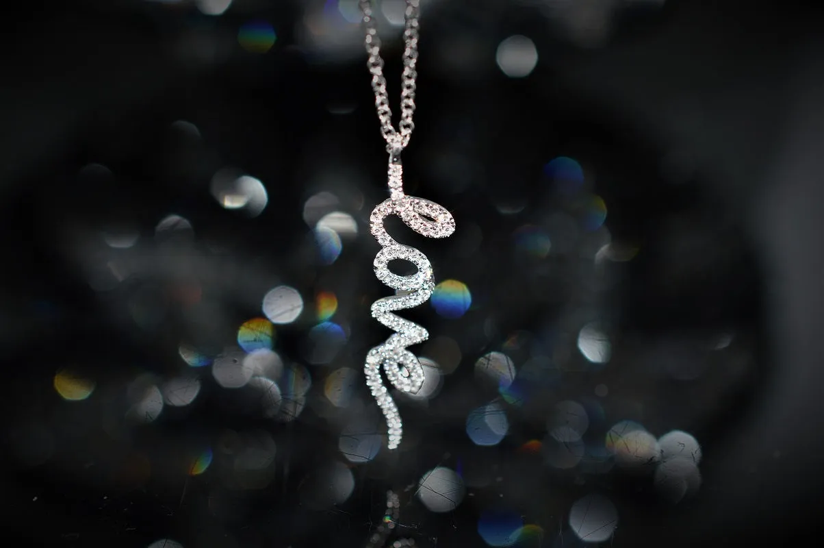 14K White Gold Necklace That Spells "Love" with Diamonds
