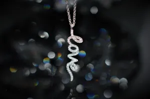 14K White Gold Necklace That Spells "Love" with Diamonds