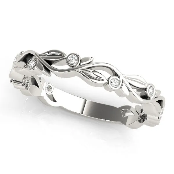 14K White Gold Round Brilliant Diamond Accented Vine Inspired Wedding Ring (.06ctw)