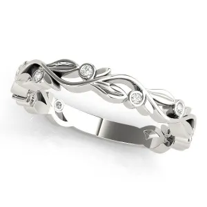 14K White Gold Round Brilliant Diamond Accented Vine Inspired Wedding Ring (.06ctw)