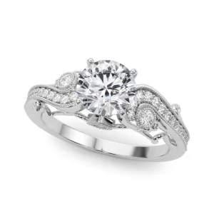 14K White Gold Round Brilliant Diamond Antique Engagement Ring With Beaded Channel Set Accents (1.20ctw)