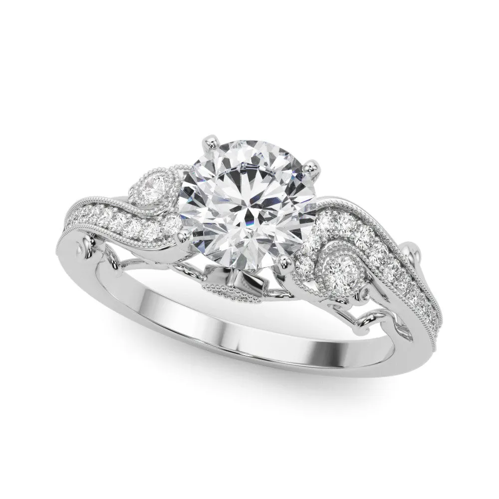 14K White Gold Round Brilliant Diamond Antique Engagement Ring With Beaded Channel Set Accents (1.20ctw)