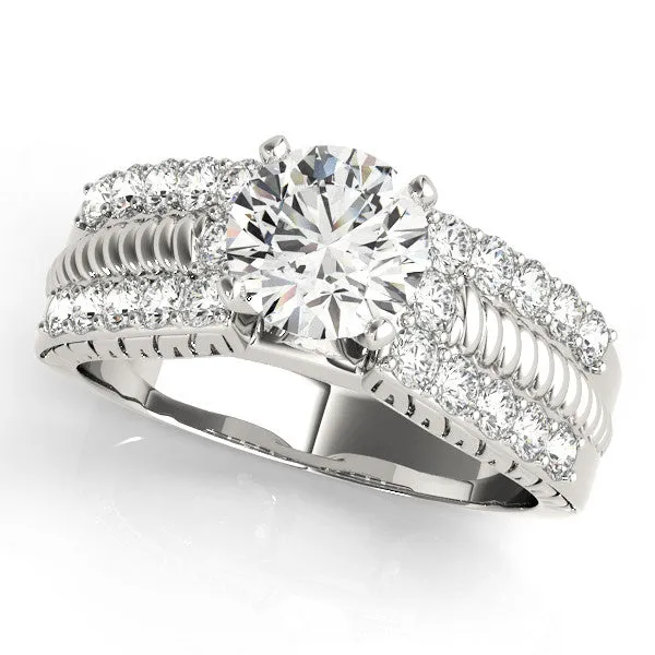 14K White Gold Round Brilliant Diamond Antique Inspired Engagement Ring With Pave Accents