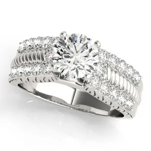 14K White Gold Round Brilliant Diamond Antique Inspired Engagement Ring With Pave Accents