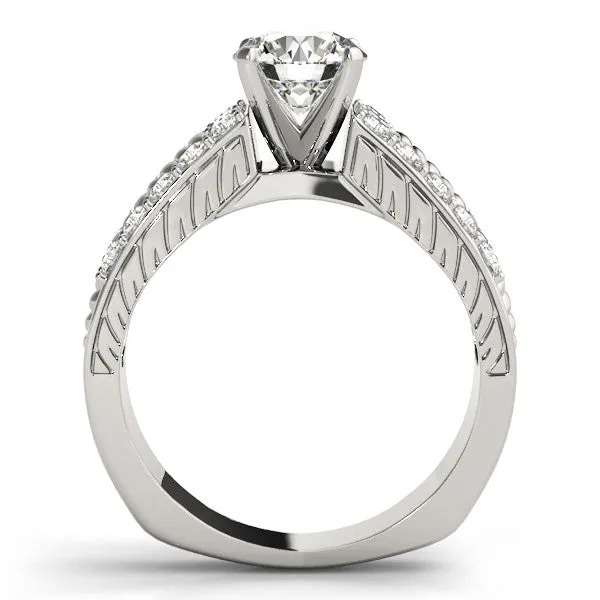 14K White Gold Round Brilliant Diamond Antique Inspired Engagement Ring With Pave Accents