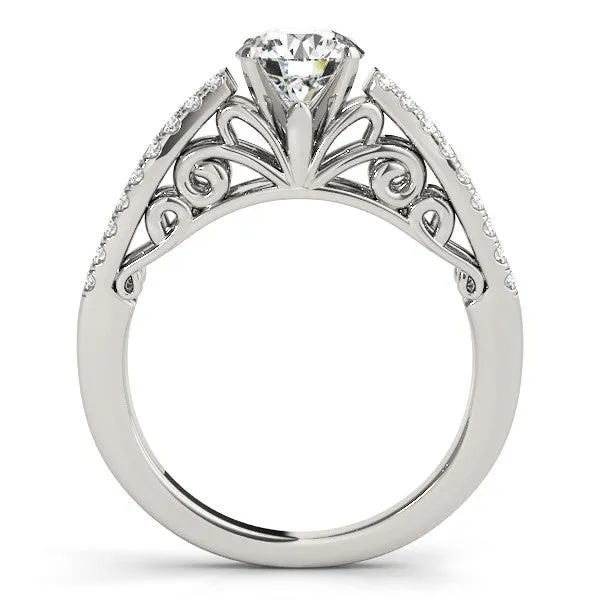 14K White Gold Round Brilliant Diamond Antique Split Shank Engagement Ring With Pave Accents (1.25ctw)