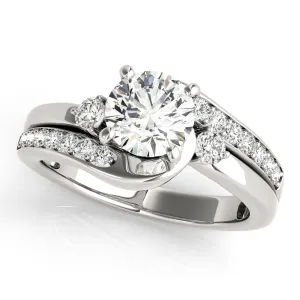 14K White Gold Round Brilliant Diamond Bypass Engagement Ring With Channel Set Diamond Accents