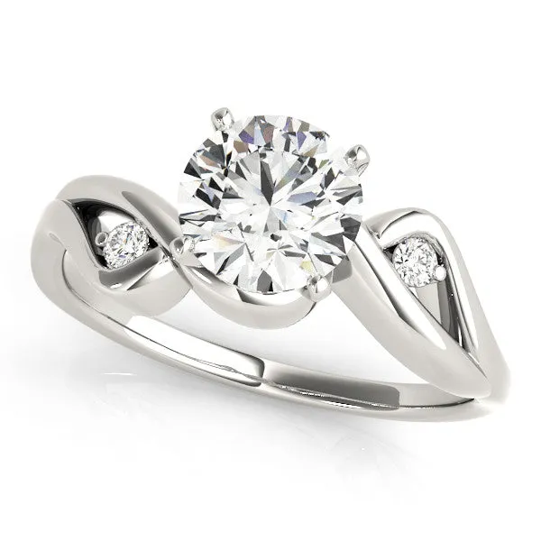 14K White Gold Round Brilliant Diamond Bypass Engagement Ring With Diamond Accents