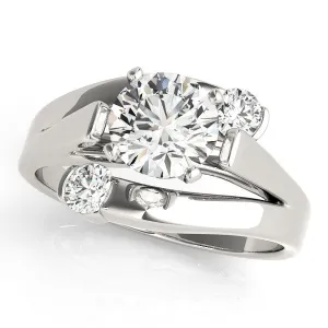 14K White Gold Round Brilliant Diamond Bypass Engagement Ring With Diamond Accents