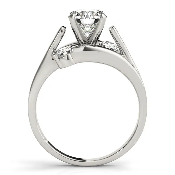 14K White Gold Round Brilliant Diamond Bypass Engagement Ring With Diamond Accents
