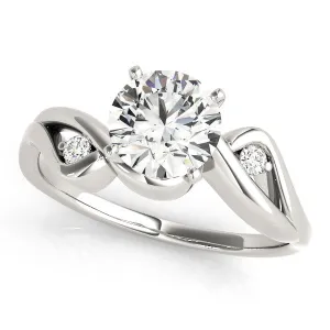 14K White Gold Round Brilliant Diamond Bypass Engagement Ring With Diamond Accents