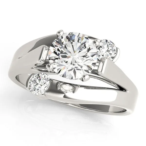 14K White Gold Round Brilliant Diamond Bypass Engagement Ring With Diamond Accents