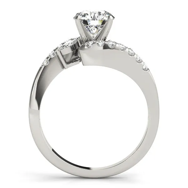 14K White Gold Round Brilliant Diamond Bypass Engagement Ring With Marquise and Pave Accents
