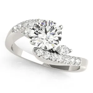 14K White Gold Round Brilliant Diamond Bypass Engagement Ring With Marquise and Pave Accents