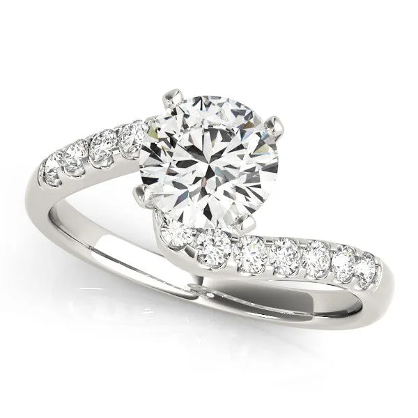 14K White Gold Round Brilliant Diamond Bypass Engagement Ring With Pave Accents (1.25ctw)