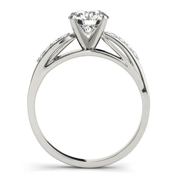 14K White Gold Round Brilliant Diamond Bypass Engagement Ring With Pave Accents
