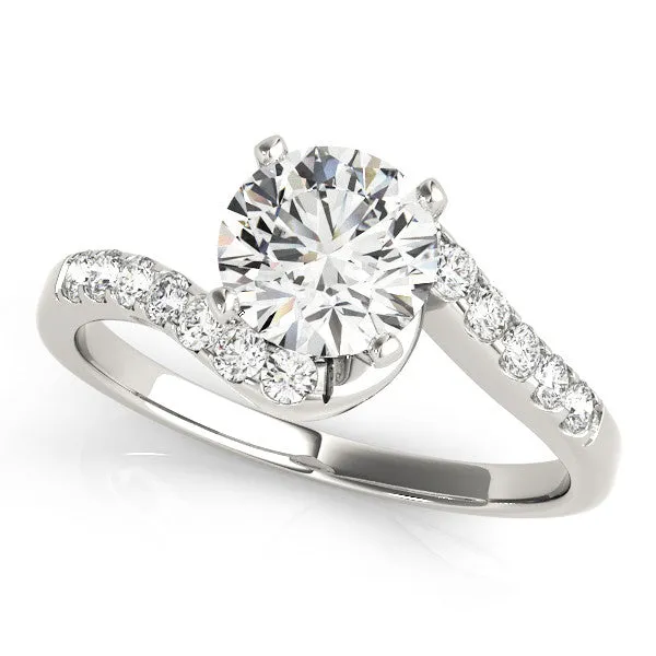 14K White Gold Round Brilliant Diamond Bypass Engagement Ring With Pave Accents