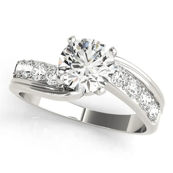 14K White Gold Round Brilliant Diamond Bypass Engagement Ring With Pave Accents