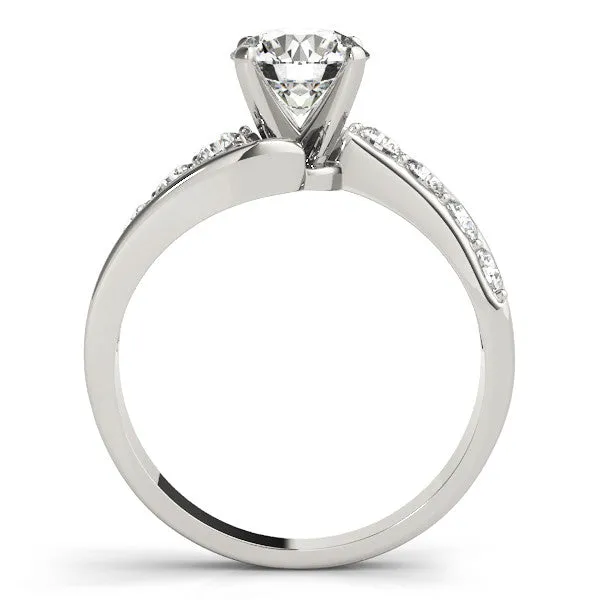 14K White Gold Round Brilliant Diamond Bypass Engagement Ring With Pave Accents