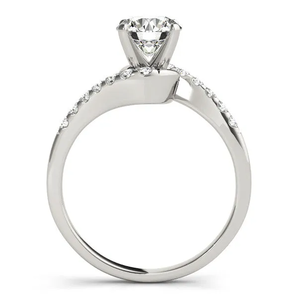 14K White Gold Round Brilliant Diamond Bypass Engagement Ring With Pave Accents