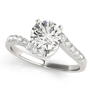 14K White Gold Round Brilliant Diamond Bypass Engagement Ring With Pave Accents