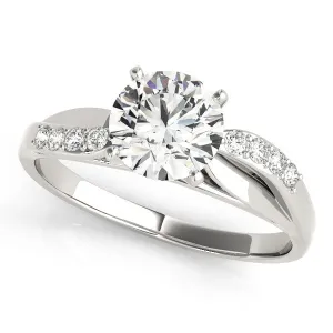 14K White Gold Round Brilliant Diamond Bypass Engagement Ring With Pave Accents