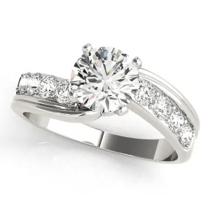 14K White Gold Round Brilliant Diamond Bypass Engagement Ring With Pave Accents